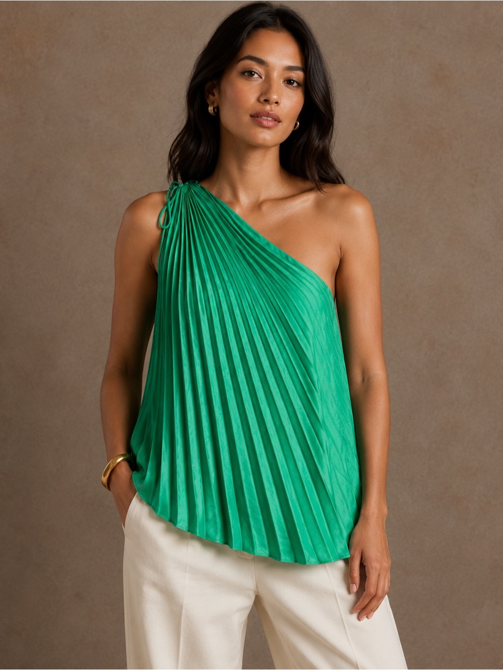 NWT Banana Republic Radiant One Shoulder Pleated Top Elegant Green Size Small